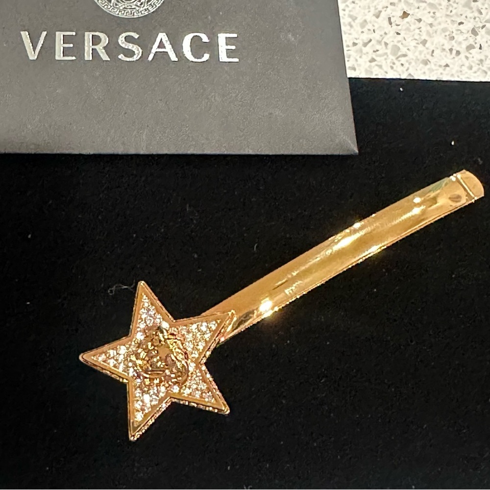 Authentic. Versace Medusa Gold Star Hair Clip with crystals. NEW with tags. - Picture 9 of 13